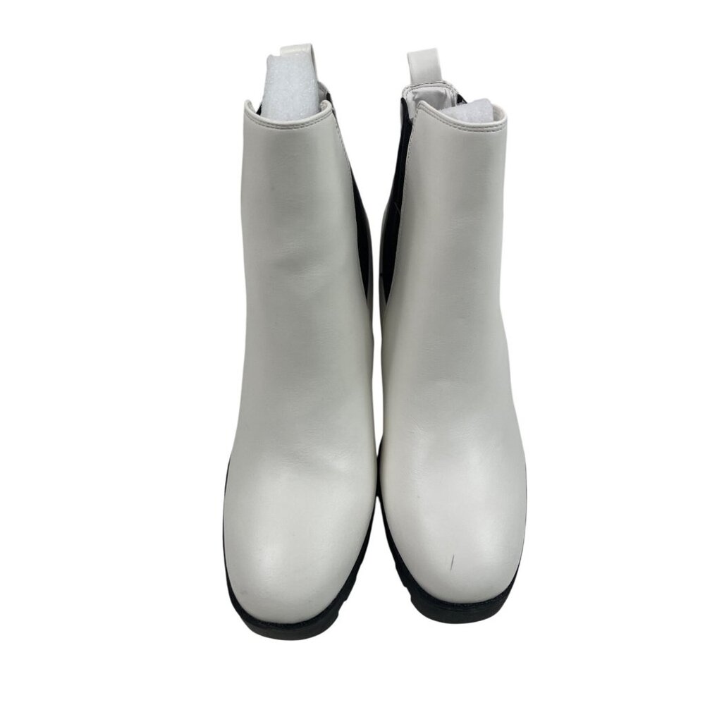 Mia Women’s Boots 7.5 Medium Gwyn Chelsea Platform Zip Ankle White Faux Leather - Picture 4 of 12